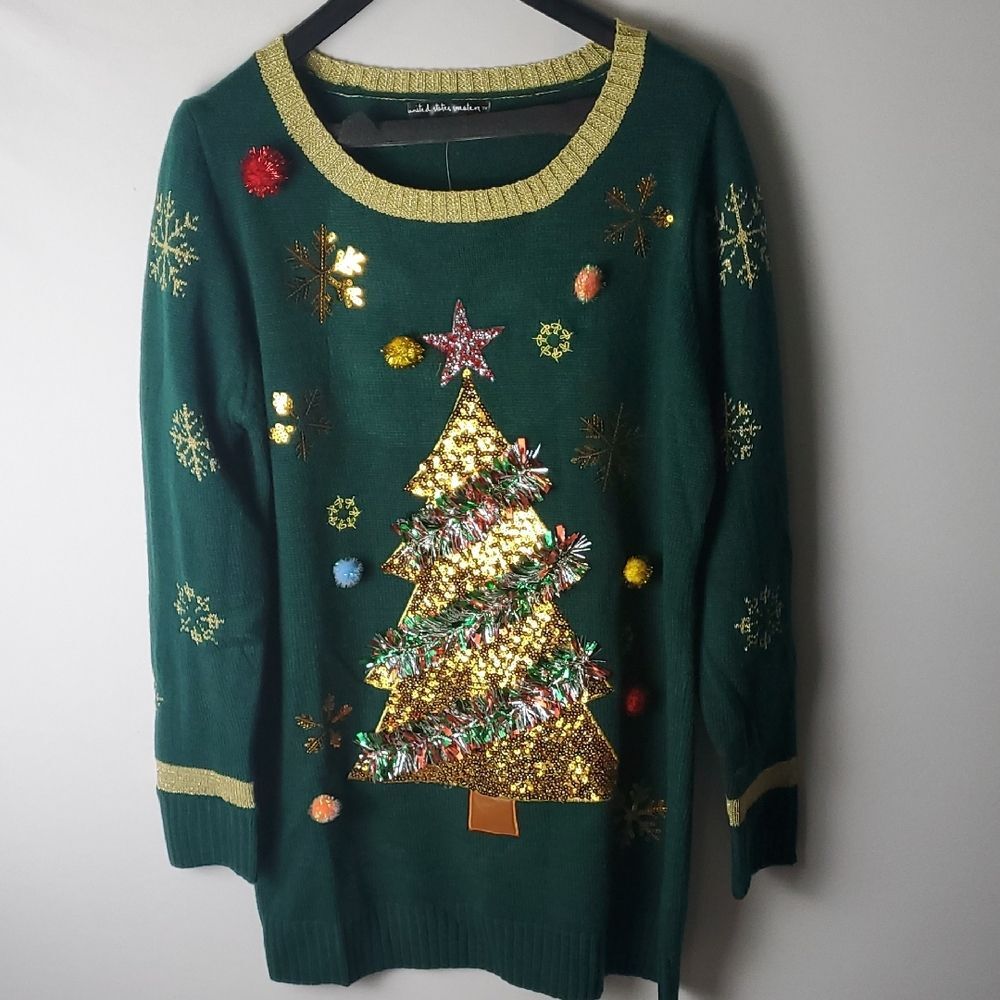 United States Festive Green Holiday Christmas Tree Sweater Sz XL - NWT
